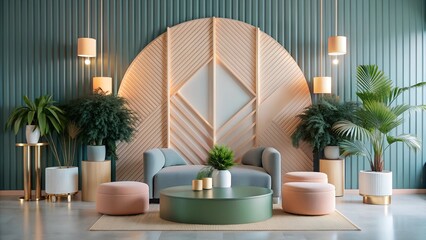 Fototapeta premium Modern Interior with Symmetrical Design and Pastel Tones