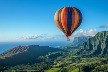 Naklejka premium Beautiful Picture of a Hot Air Balloon floating over a Landscape - Image 11 of 13 - 5376 x 3584 19.3MP - created by AI
