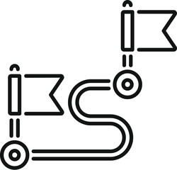 Winding route with pins and flags showing the way to success