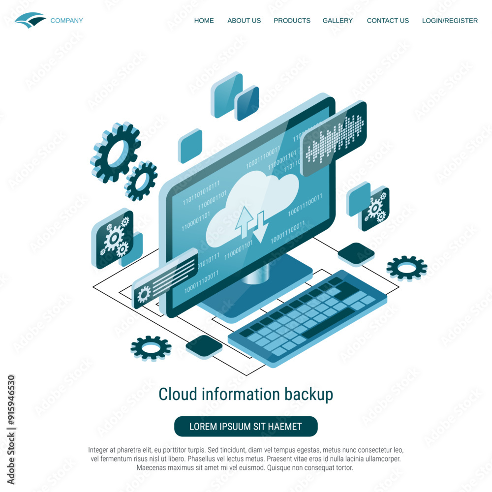 Canvas Prints cloud information backup, remote server, cloud database flat 3d isometric vector concept illustratio