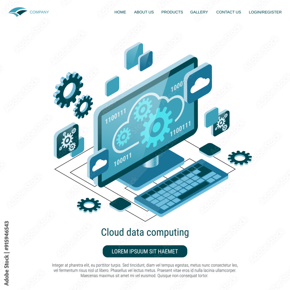 Wall mural cloud data computing, information processing flat 3d isometric vector concept illustration