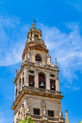 Bell tower of Mosque-Cathedral of Cordoba (Mezquita-Catedral de Cordoba), also known as Great Mosque (from 785) of Cordoba or Mezquita, monuments of Moorish architecture. Andalusia, Cordoba, Spain.