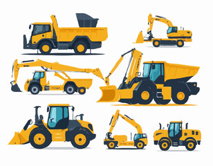 Construction machinery, truck. Commercial vehicles for work on the construction site. Vector illustration isolated on white background