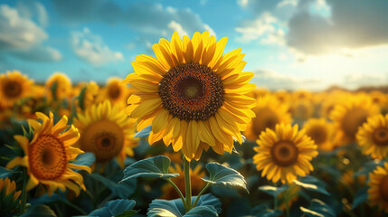 Obraz premium beautiful sunflower on a field in the morning