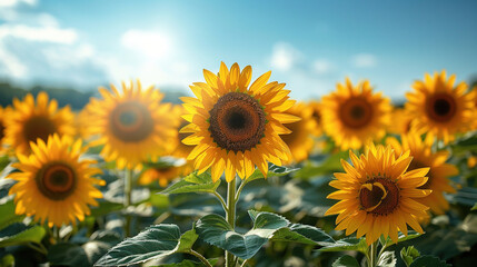 Obraz premium beautiful sunflower on a field in the morning