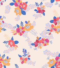 Seamless tropical flower floral abstract pattern. Summer Vector illustration