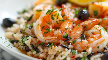 The national cuisine of Canada. Wild rice with shrimp.