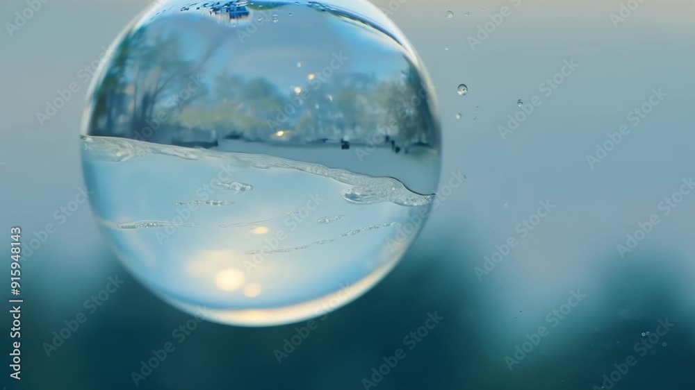 Poster a slowmotion clip of a single bubble gliding through the air its surface reflecting the surrounding 