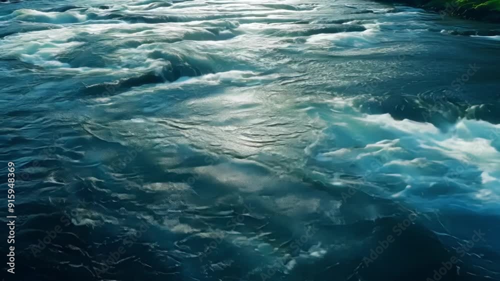 Poster The camera pans across the undulating surface of a river showcasing the beautiful constantly changing patterns created by the wind.