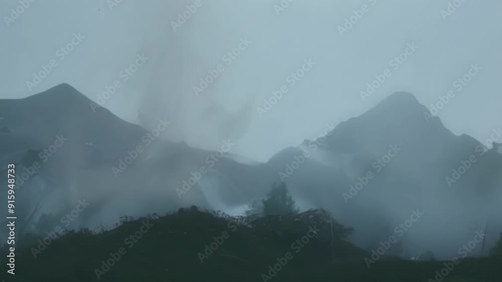 Aufkleber Slowmotion footage of volcanic ash particles falling from the sky creating a surreal and eerie atmosphere.