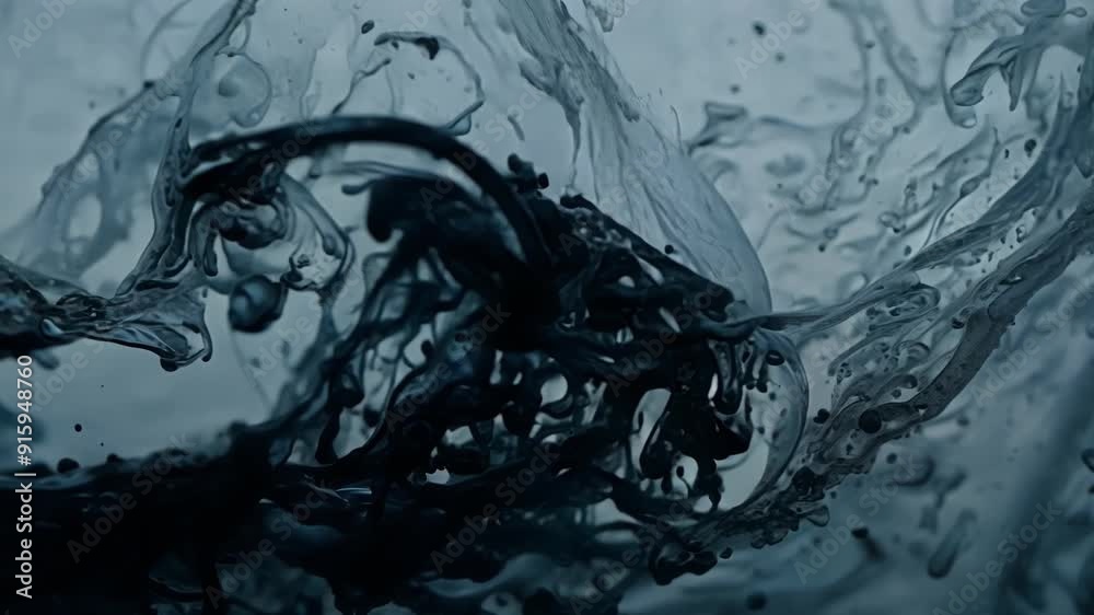 Poster macro shot of volcanic ash particles suspended in water creating a swirling smoky effect.