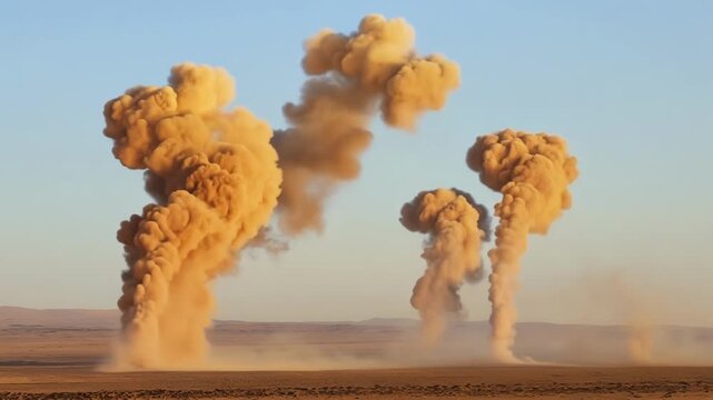 A group of dust devils dance and twist together creating a mesmerizing display of mini cyclones.