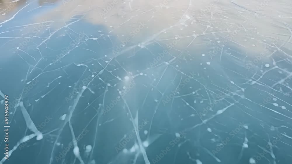 Poster a closeup of an ice skaters blades gliding gracefully on a frozen lake leaving behind a trail of cra