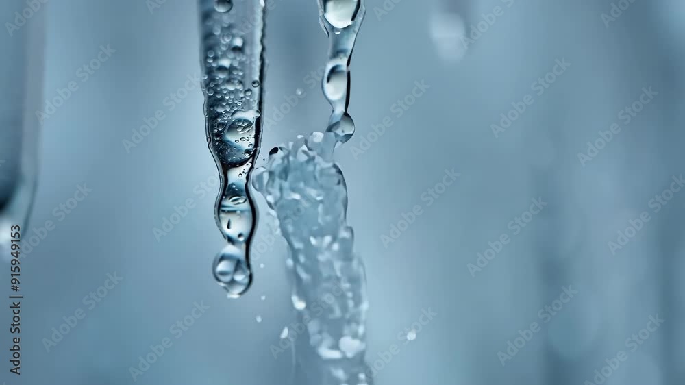 Poster slowmotion footage of icicles rapidly melting and dripping water creating a symphony of small splash