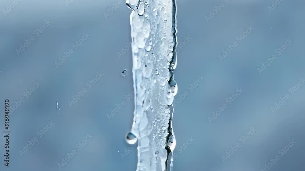 Poster a thick icicle slowly cracking and separating from its frozen surface dripping water as it falls.