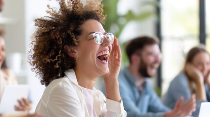 Joyful Team of Colleagues Engaging in Workplace Survey, Fostering Positivity and Bonding Moment