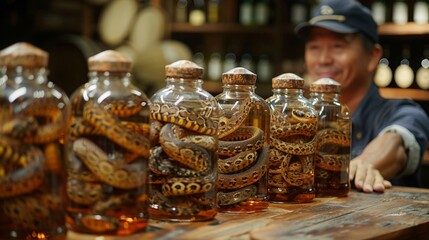 Commercial photo of snake wine.
