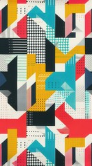 Fototapeta premium Textile showcases a vibrant arrangement of geometric patterns in various colors and shapes