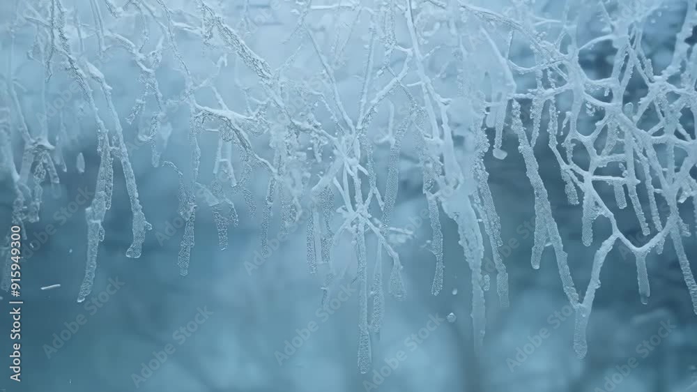 Poster slow motion footage of frost forming on a windowpane capturing the beautiful formation of ice crysta