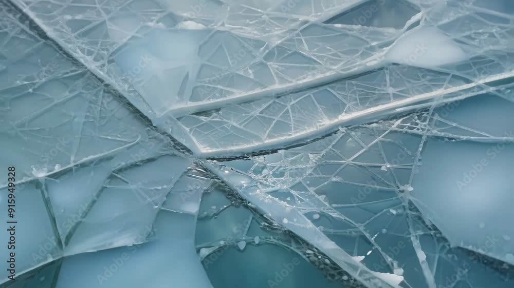 Poster a closeup of a frozen pond capturing the intricate latticelike ice crystals that have formed on its 
