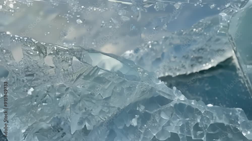 Aufkleber A closeup of a frozen puddle with fascinating ice crystal formations creating an abstract and artistic pattern.