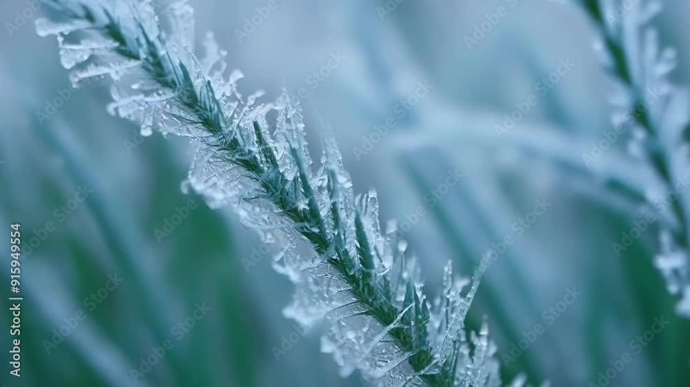 Aufkleber The camera moves in on a patch of frozen grass revealing the intricate patterns and designs created by the frost on each individual blade.