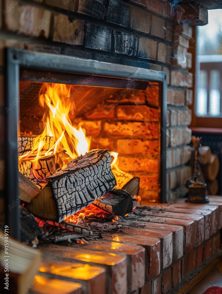 Poster the warmth of a roaring fireplace fills the room, creating a cozy atmosphere perfect for winter gath