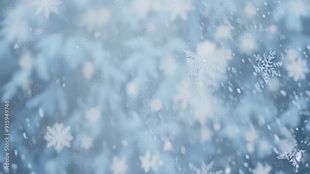 Aufkleber Slow motion footage of multiple snowflakes falling creating a dreamy and mesmerizing visual of white flakes filling the sky.