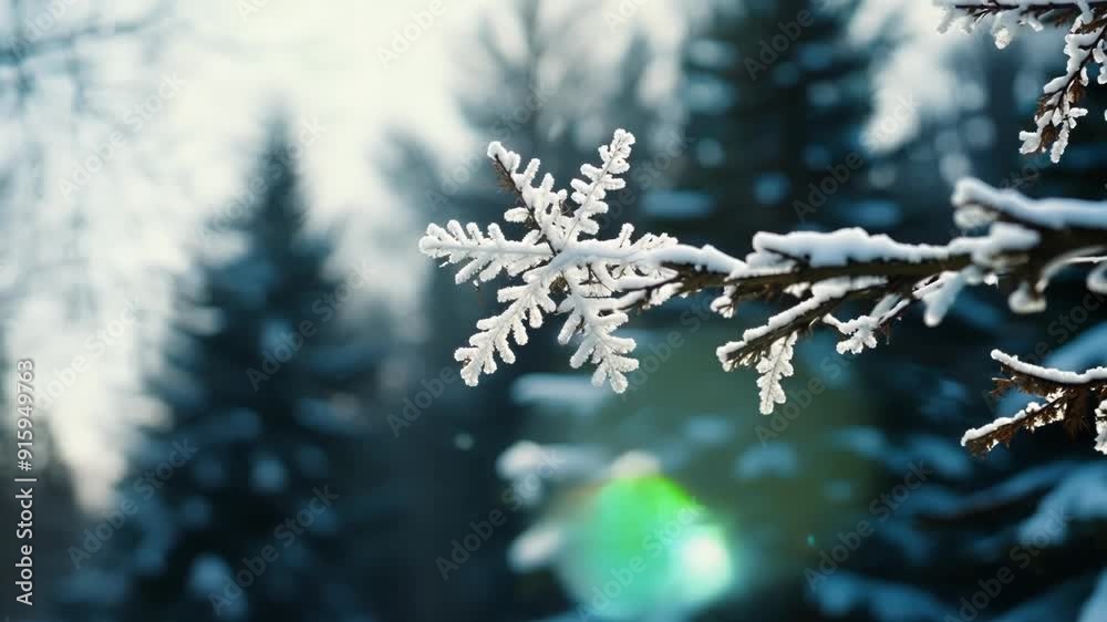 Aufkleber A closeup of a tree branch covered in powdery snow and creating a contrasting image against the dark branches of neighboring trees.