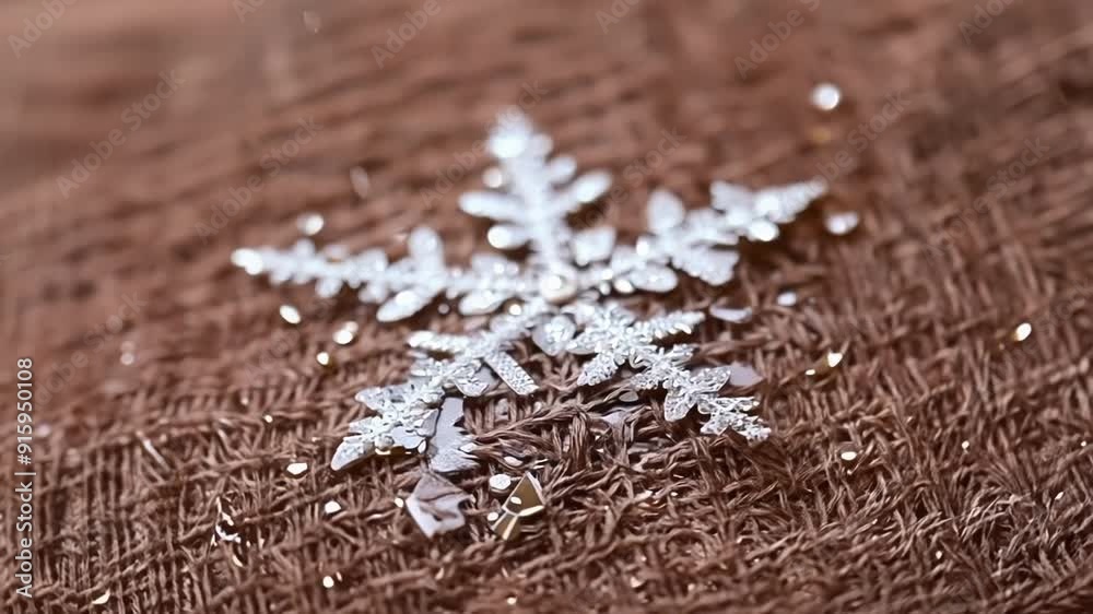 Aufkleber a macro shot of a snowflake slowly melting into a warm woven fabric leaving behind a slight dampness