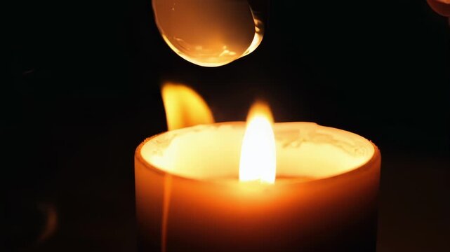 Tight shot of a candle flame being snuffed out with a candle snuffer resulting in the sudden disappearance of light and warmth.