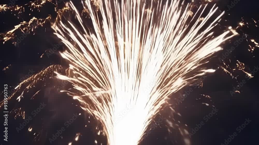 Poster The camera captures a closeup of a large firework exploding in the night sky creating a cascade of glittering sparks that dance and twirl.