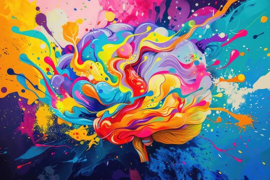A vibrant illustration of a brain exploding with colorful ideas and creativity