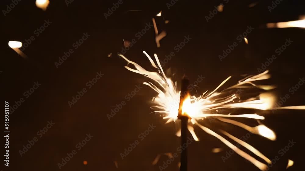 Poster Slow motion closeup of a sparkler spark with each tiny flame appearing to have a life of its own.