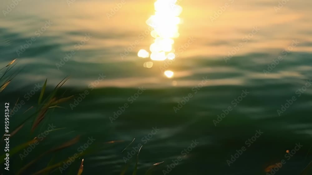 Poster The sparkling and shimmering reflection of the sun on the surface of a lake creating a peaceful and tranquil scene.