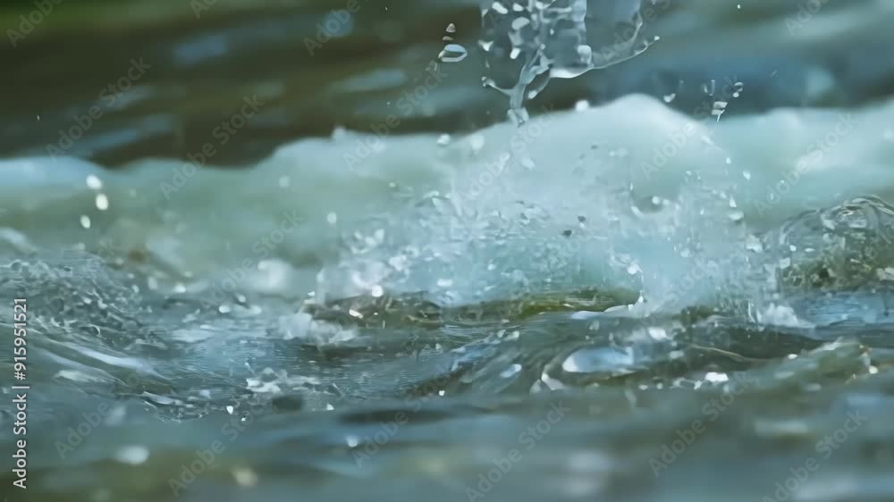 Aufkleber Closeup of raindrops falling onto a river the ripples intermingling with the natural currents and creating a beautiful display of movement.