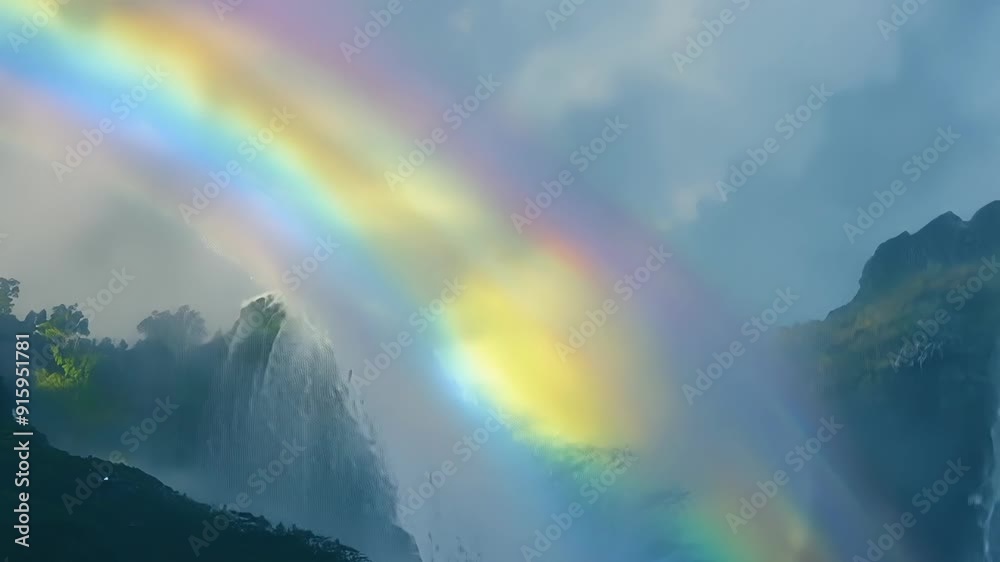 Poster Small rainbows appear in the mist as the waterfalls spray catches the light and transforms into a beautiful spectacle.