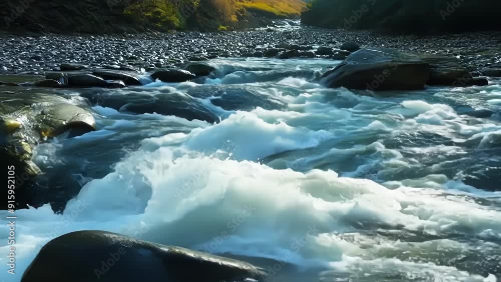 Poster a mesmerizing view of the water swirling and churning as it navigates its way through narrow rocky c