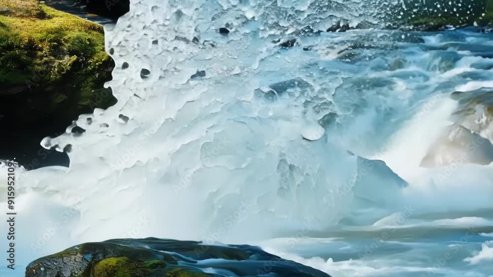 Poster the roar of the rapids can be heard as the camera zooms in on water crashing against large boulders 