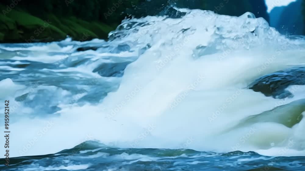 Poster a narrow powerful jet of water shooting out from a particularly rough section of the rapids creating