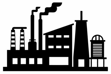 Factory building silhouette vector illustration, factory icon, environmental pollution
