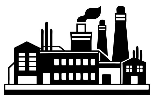recommend clip art: Factory building silhouette vector illustration, factory icon, environmental pollution
                    