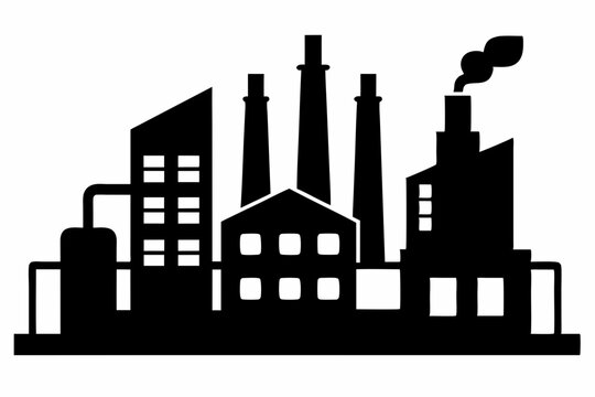 recommend clip art: Factory building silhouette vector illustration, factory icon, environmental pollution
                    
