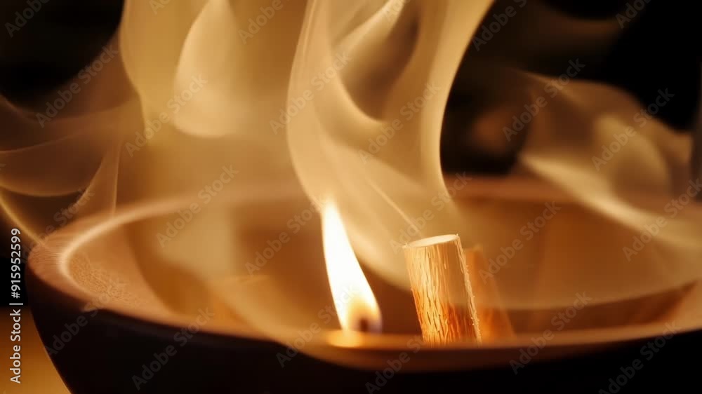 Aufkleber closeup of a bowl filled with burning incense cones showcasing the fragrant smoke rising from each o
