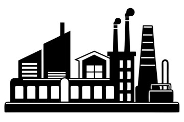Obraz premium Factory building silhouette vector illustration, factory icon, environmental pollution 