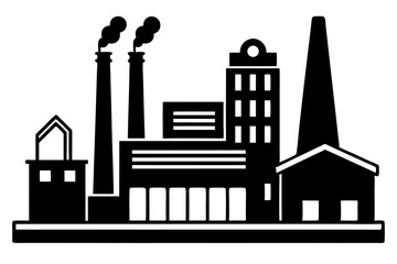 Factory building silhouette vector illustration, factory icon, environmental pollution
