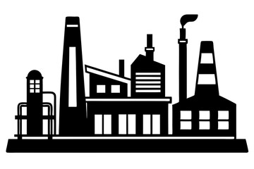 Fototapeta premium Factory building silhouette vector illustration, factory icon, environmental pollution 