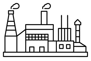 Fototapeta premium Factory building silhouette vector illustration, factory icon, environmental pollution 