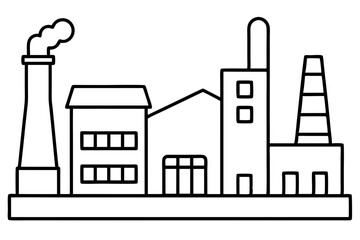 Factory building silhouette vector illustration, factory icon, environmental pollution
