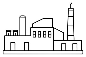 Factory building silhouette vector illustration, factory icon, environmental pollution
